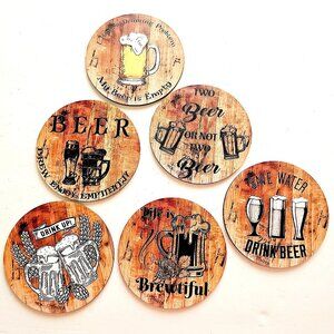 Beer Cork Coaster Set Rustic Wood Funny Quotes Bar Man Cave Drinkware Home Decor